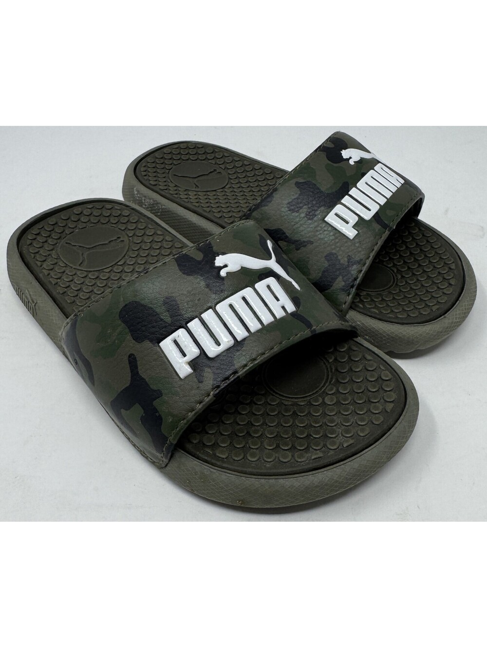 Puma Cool Cat Boys Slides Size 11C Green Camo Shoes Sandals Slip On